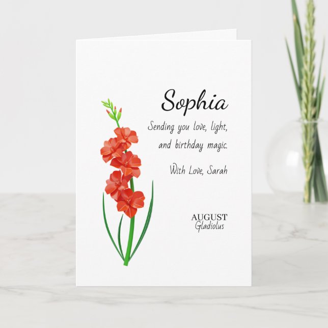 Cartão August Gladiolus Personalized Birthday (Frente)