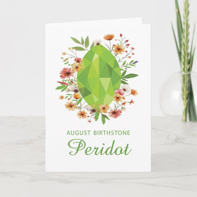 Cartão August Peridot Birthstone Birthday (Frente)