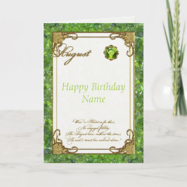 Cartão August Peridot Birthstone Birthday Card