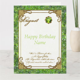 Cartão August Peridot Birthstone Grande Aniversário