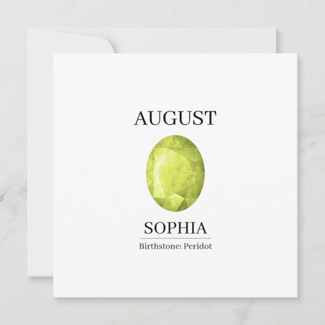 Cartão  August Peridot Personalized Birthday (Frente)