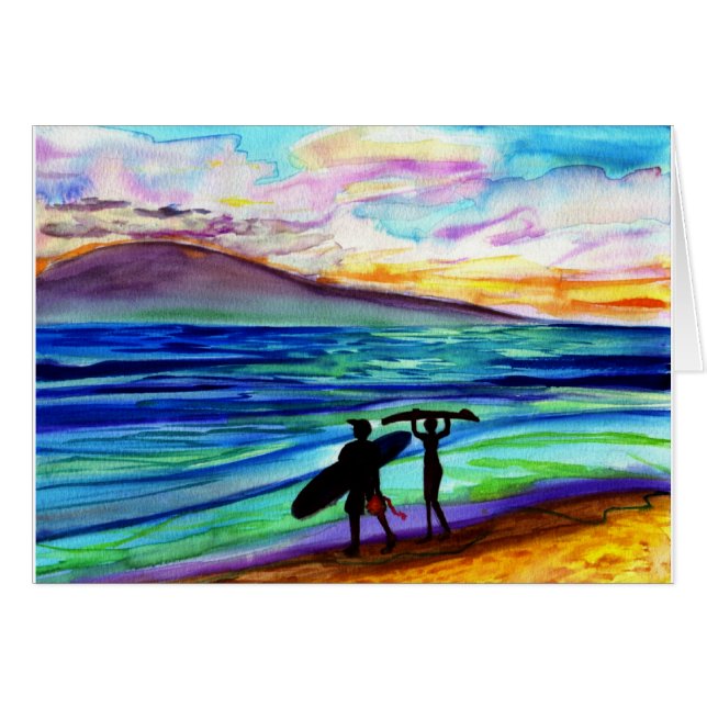 Cartão Aula de surf à tarde Lahaina (Frente Horizontal)