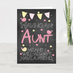 Cartão Aunt Birthday Chalkboard With Little Birds Flowers