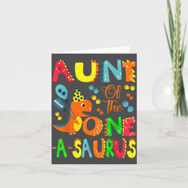 Cartão Aunt Of The One-a-saurus 1st Birthday Boy Dinosaur (Frente)