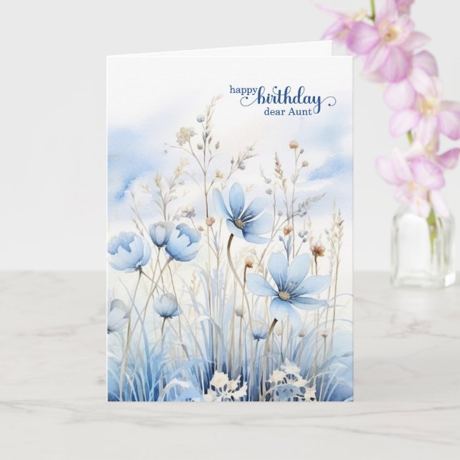 Cartão Aunt's Birthday Blue Watercolor Wildflowers (Orquídea)