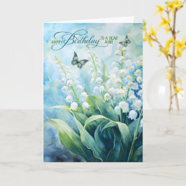 Cartão Aunt's Birthday Lily of the Valley with Butterfly