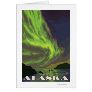 Cartão Aurora boreal e orcas - Dawson, Alaska