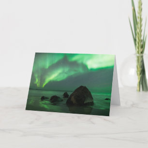 Cartão Aurora Boreal Praia Lofoten Noruega