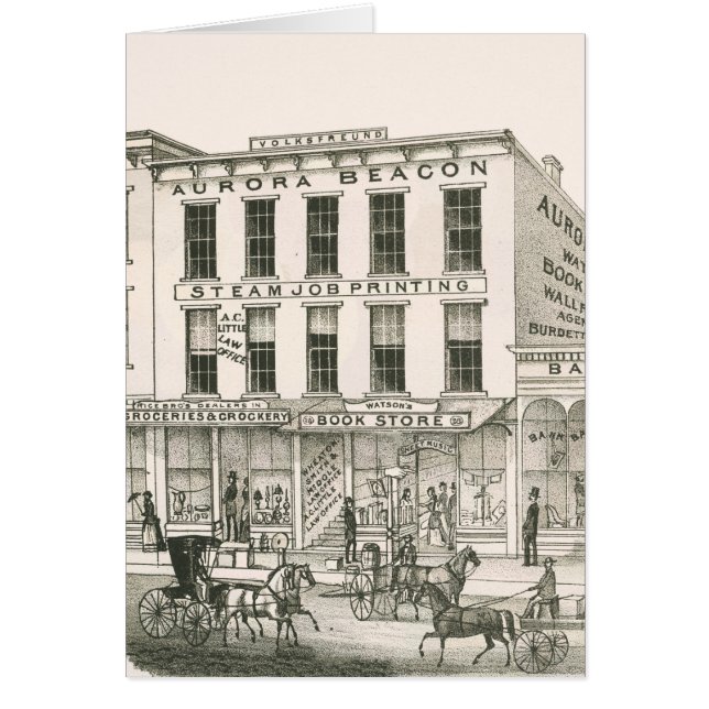 Cartão Aurora Illinois Aurora Beacon News 1871 Stone Lith (Frente)