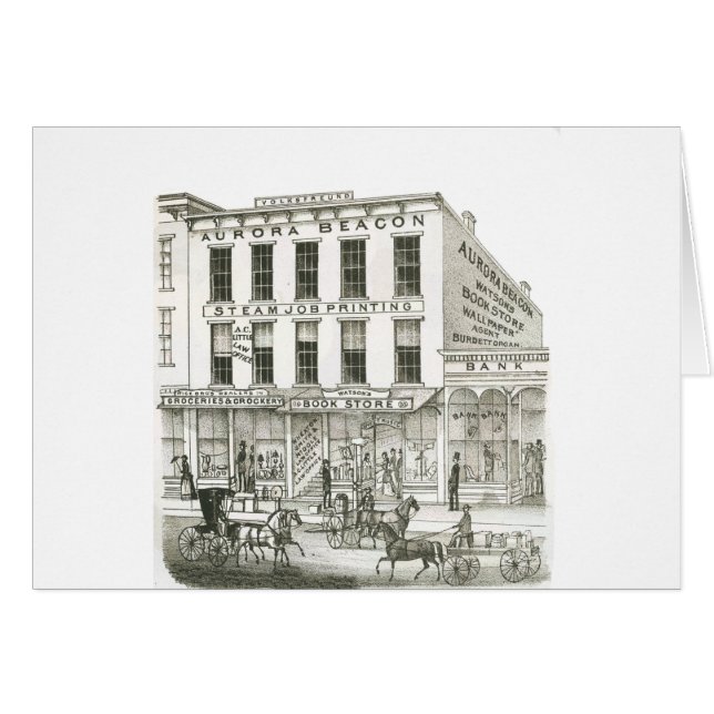 Cartão Aurora Illinois Aurora Beacon News 1871 Stone Lith (Frente Horizontal)