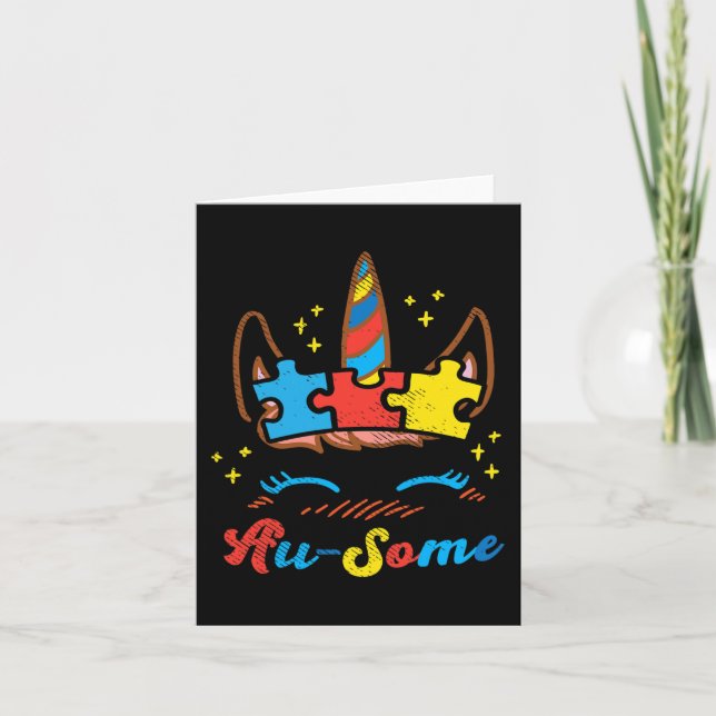 Cartão Ausome Unicorn Face Quebra-cabeça Autismo Consciên (Frente)