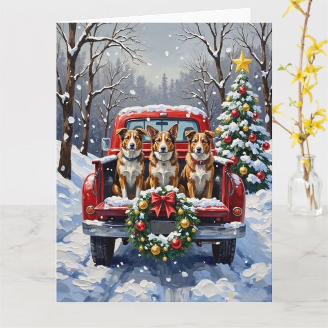 Cartão Australian Cattle Dog Christmas Red Truck Holiday (Flor Amarela)