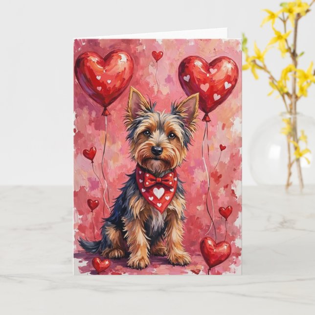 Cartão Australian Kelpie Valentine’s Day Dog with Hearts  (Flor Amarela)