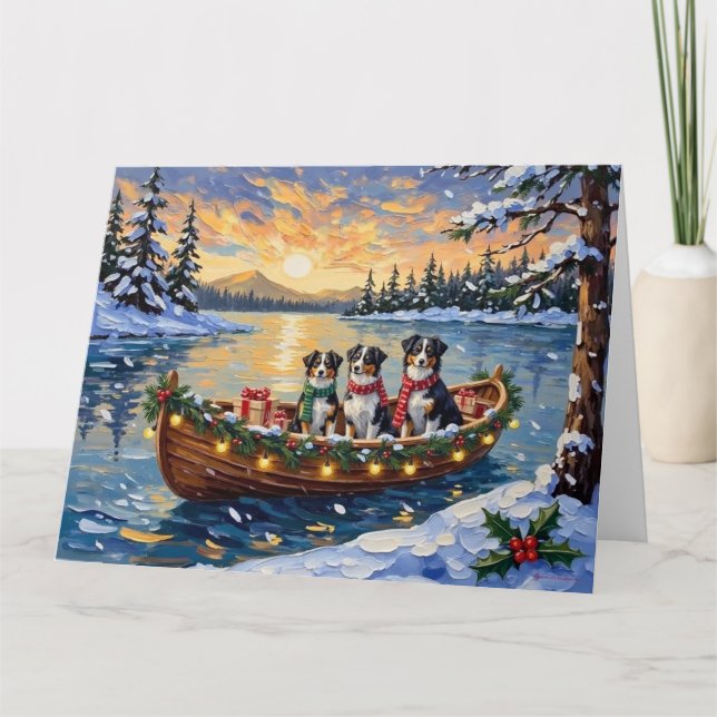 Cartão Australian Shepherd Christmas Boat Holiday (Frente)