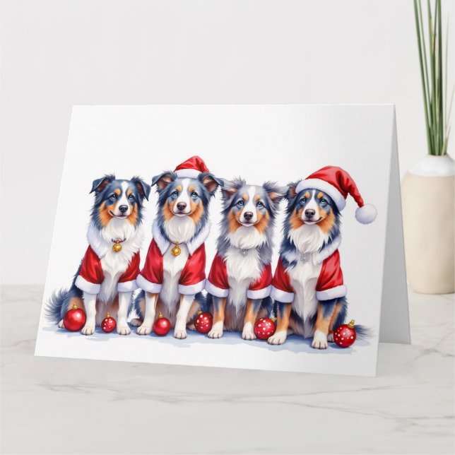 Cartão Australian Shepherd Christmas Dress Santa Hat (Frente)