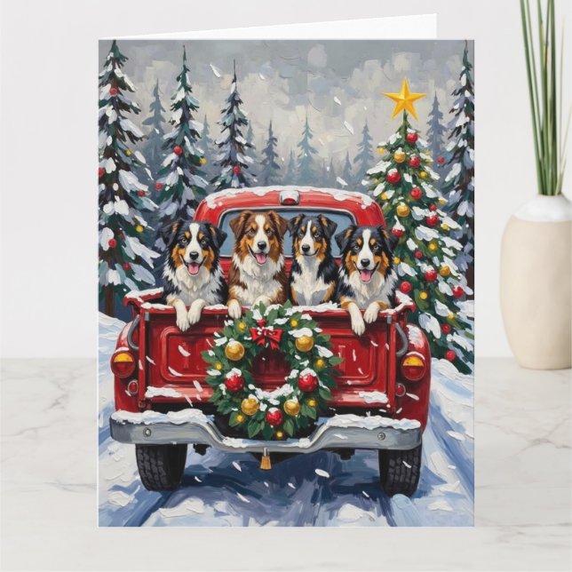 Cartão Australian Shepherd Christmas Red Truck Holiday (Frente)