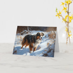 Cartão Australian Shepherd Deixe Cair a Neve Natal