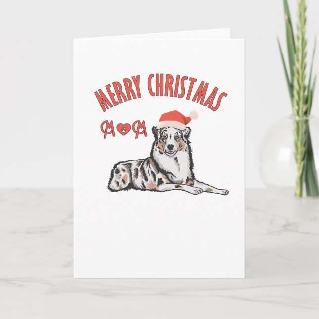 Cartão Australian Shepherd Feliz Natal Mãe (Frente)