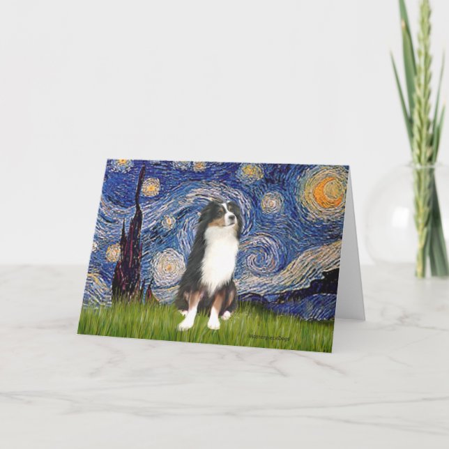 Cartão Australian Shepherd (Tri2) - Starry Night (Frente)
