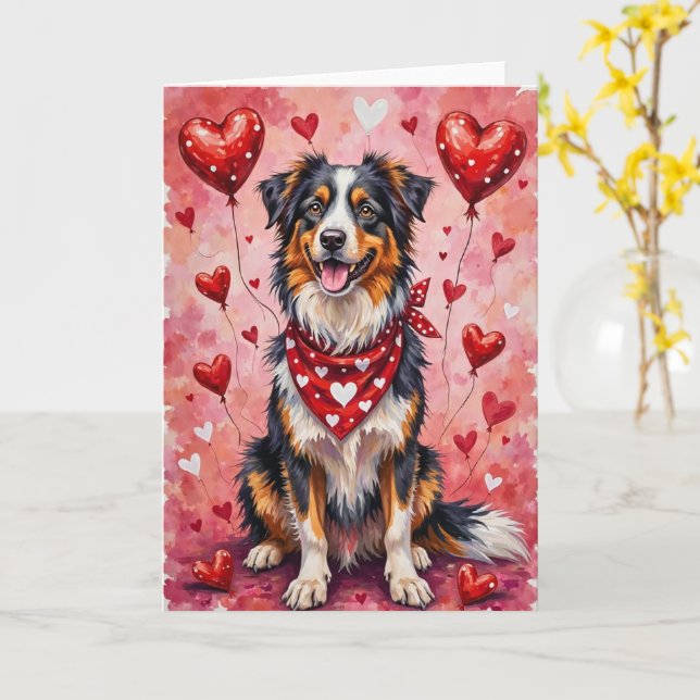 Cartão Australian Shepherd Valentine’s Day Dog with Heart (Flor Amarela)