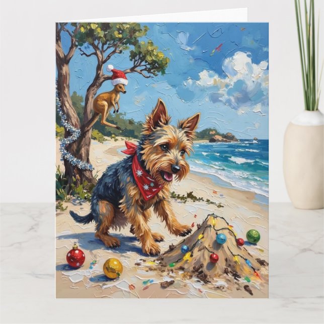 Cartão Australian Terrier Christmas Down Under Holiday (Frente)