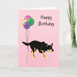 Cartão australiano Kelpie, balões de aniversário