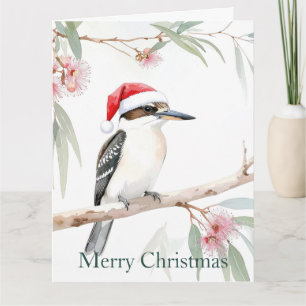Cartão Australiano Kookaburra Santa Chapéu Feliz Natal