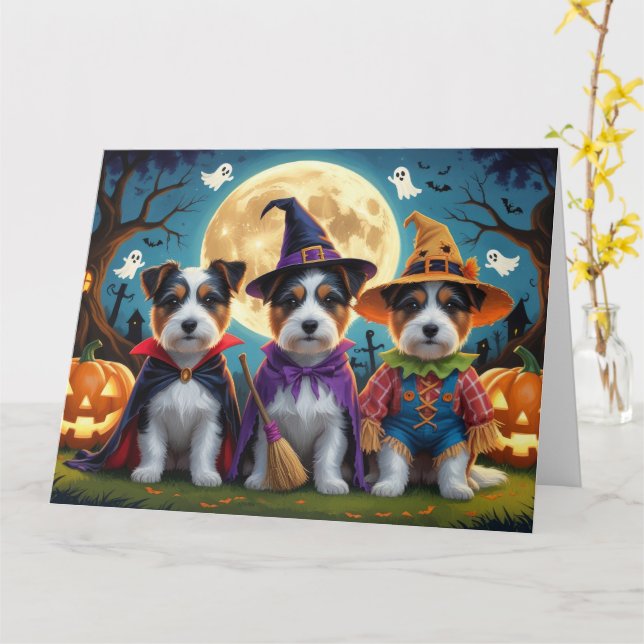 Cartão Australiano Terrier Dogs Pumpkin Halloween Engraça (Flor Amarela)