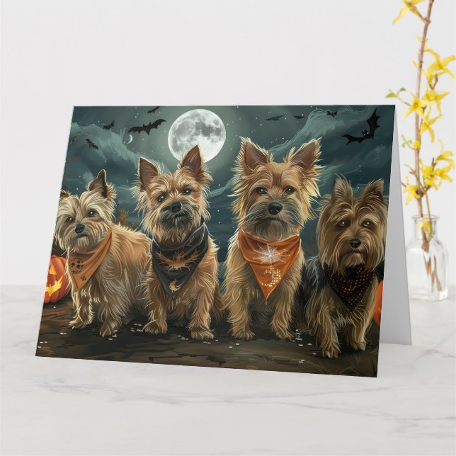 Cartão australiano Terrier Halloween Spooky (Flor Amarela)