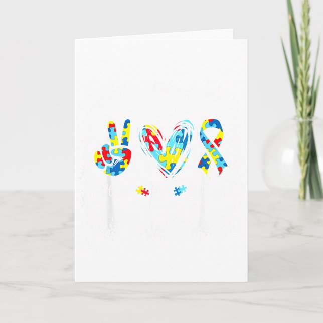 Cartão Autism Awareness Peace Love Autism Puzzle Ribbon B (Frente)