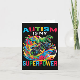 Cartão Autismo É Meu Superpoder Dino T Rex Monster Truck