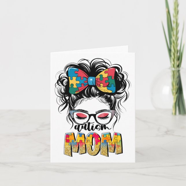 Cartão Autismo Sensibilização Mensagem Bun Autismo Mãe Ar (Frente)