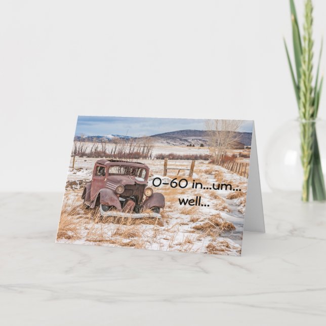 Cartão Auto antiquado enferrujado, na neve (Frente)