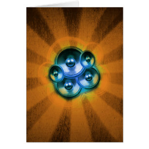 Cartão Auto-falantes musicais e rajadas de sol laranja