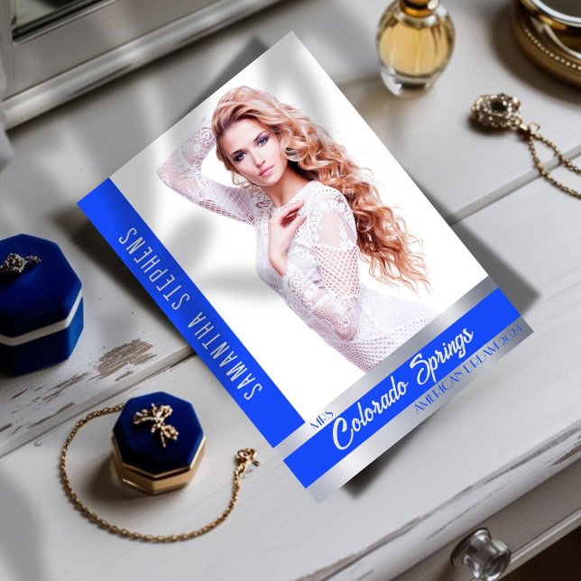 Cartão Automático Real Shine para Pageants (Create your own custom photo pageant autograph card with the royal blue shine template for pageants)