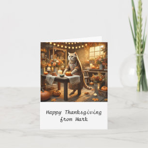 Cartão Autumn Cat com Flores Queda Estação de Ação de Gra