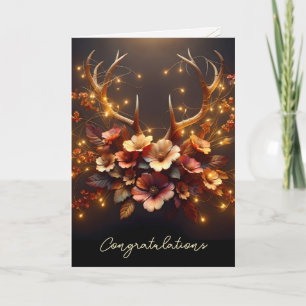 Cartão Autumn Deer Antlers Com Luzes De Casamento