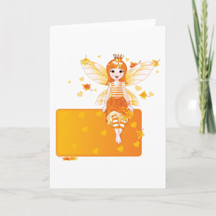 Cartão Autumn Fairy Princess com Folhas Laranja e Coroa