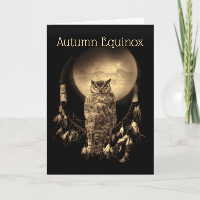 Cartão Autumn Fall Equinox Owl Moon Horses Dreamcatcher (Frente)