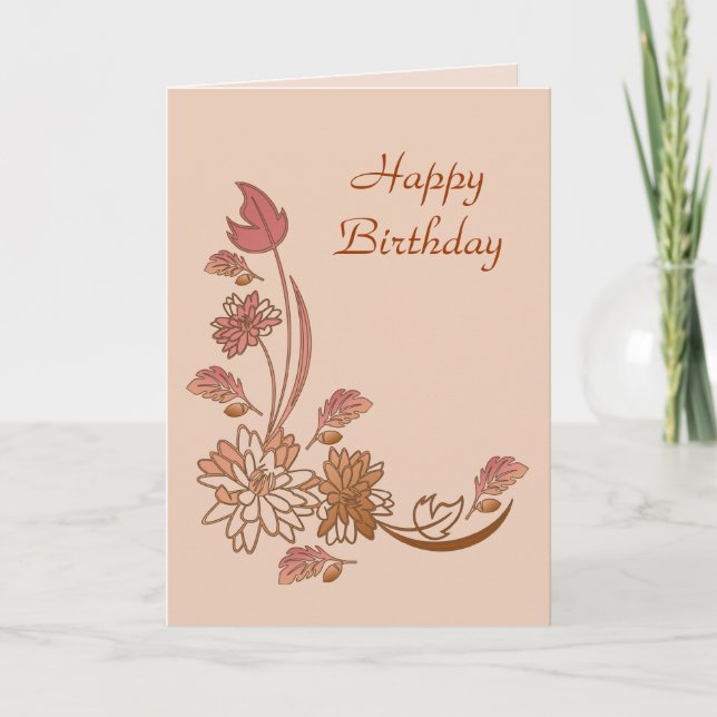 Cartão Autumn Flowers Happy Birthday Card Template (Frente)