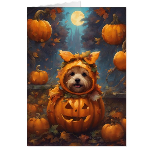 Cartão Autumn Halloween Pumpkin Puppy Cuada (Frente)