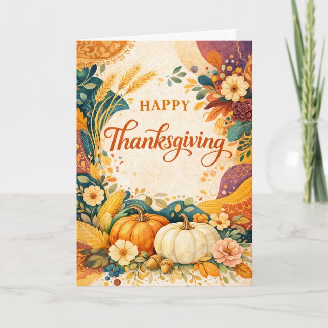 Cartão Autumn Harvest Thanksgiving Pumpkin Illustration (Frente)