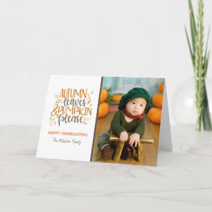 Cartão Autumn Leaves and Pumpkins Please Holiday Card