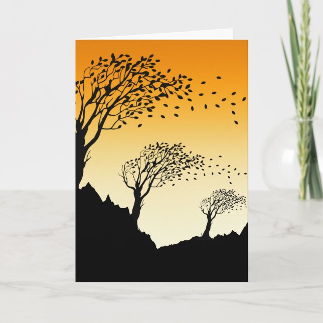 Cartão Autumn Leaves e Poema sobre o Vento (Frente)