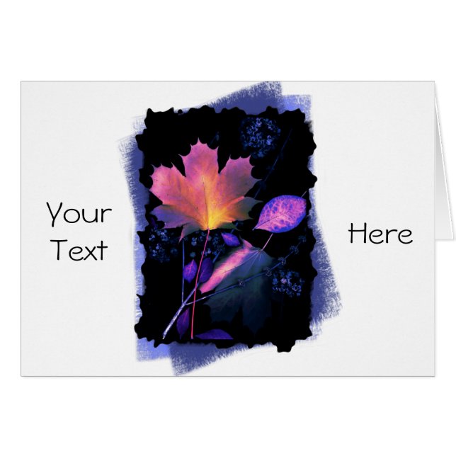 Cartão Autumn Leaves em Neon e Azul (Frente Horizontal)