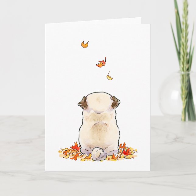 Cartão Autumn Leaves Pug (Frente)