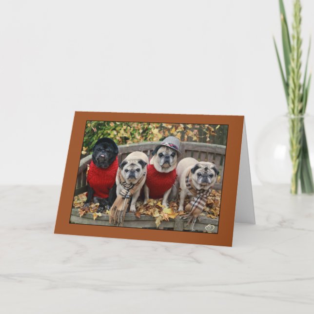 Cartão Autumn Leaves Pug Card (Frente)