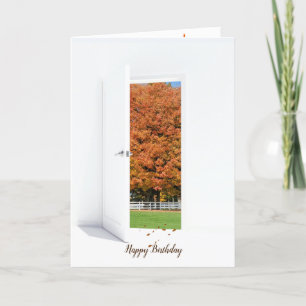 Cartão Autumn Oak in open door birthday