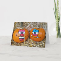 autumn pumpkin pair with funny faces