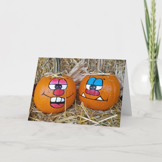 Cartão autumn pumpkin pair with funny faces (Frente)